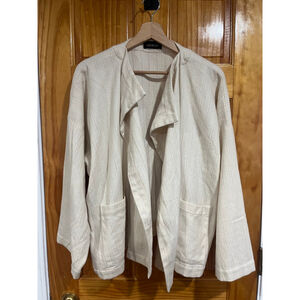 Eskandar Ivory Old Money Tweed Open Waterfall Wool Cashmere Cardigan Sweater
